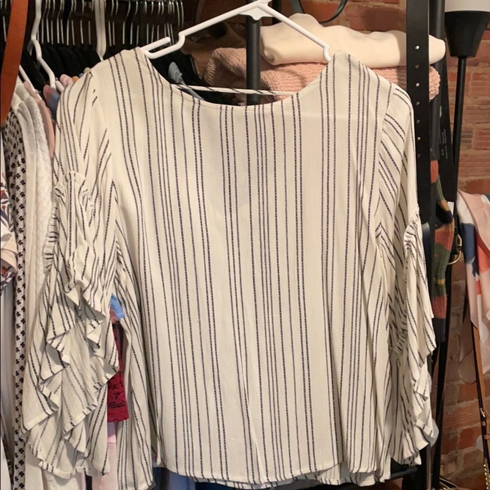 White/cream blouse with navy stripes